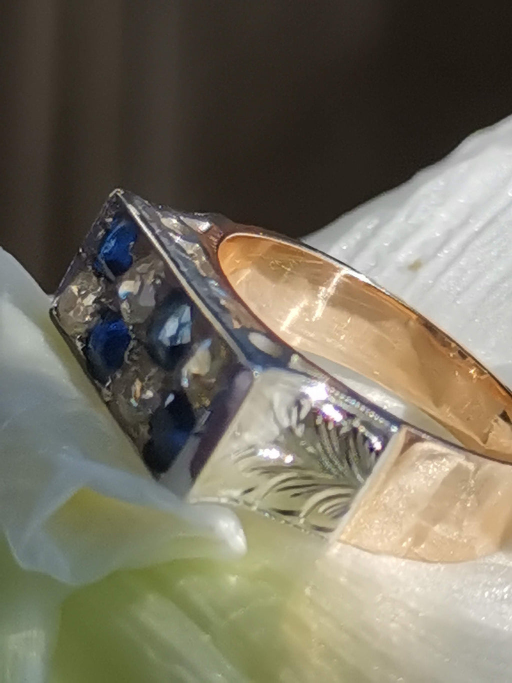 1930s Art Deco 14k Gold Diamond & Sapphire Elegant Chevalier Sports Ring Large Statement  Unisex Signet Ring Gift Present