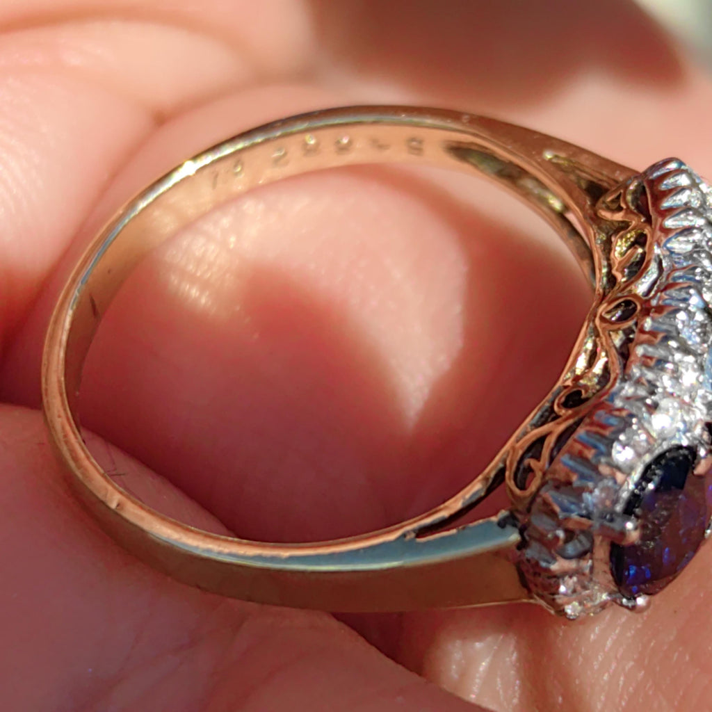 Victorian Style Sapphire Diamond Ring: 14k Yellow Gold, 1950s Vintage