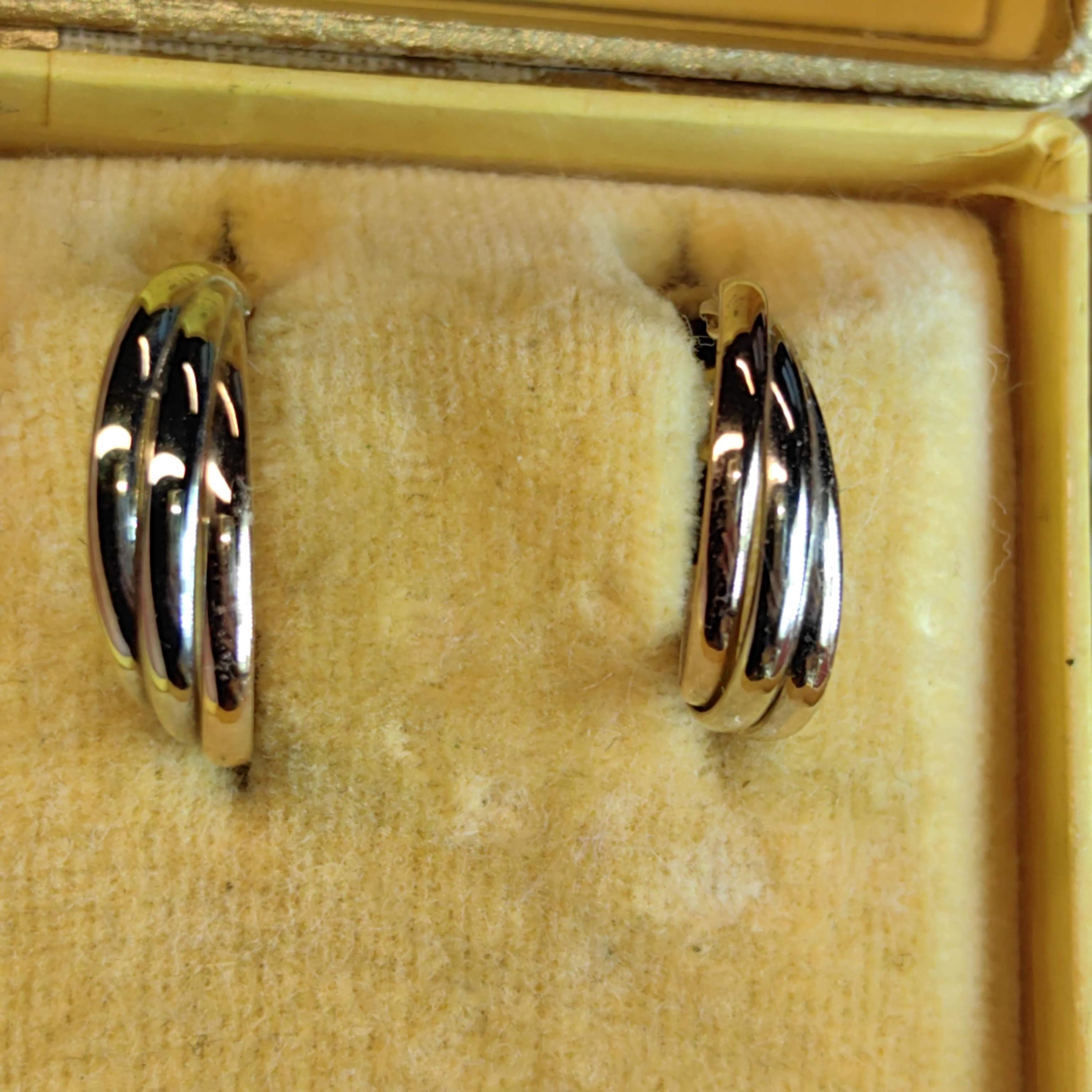 14k Hallmarked Solid Rose Yellow and White Gold Trinity model Elegant Three tone Gold Minimalist Design Push back Earrings gift for her