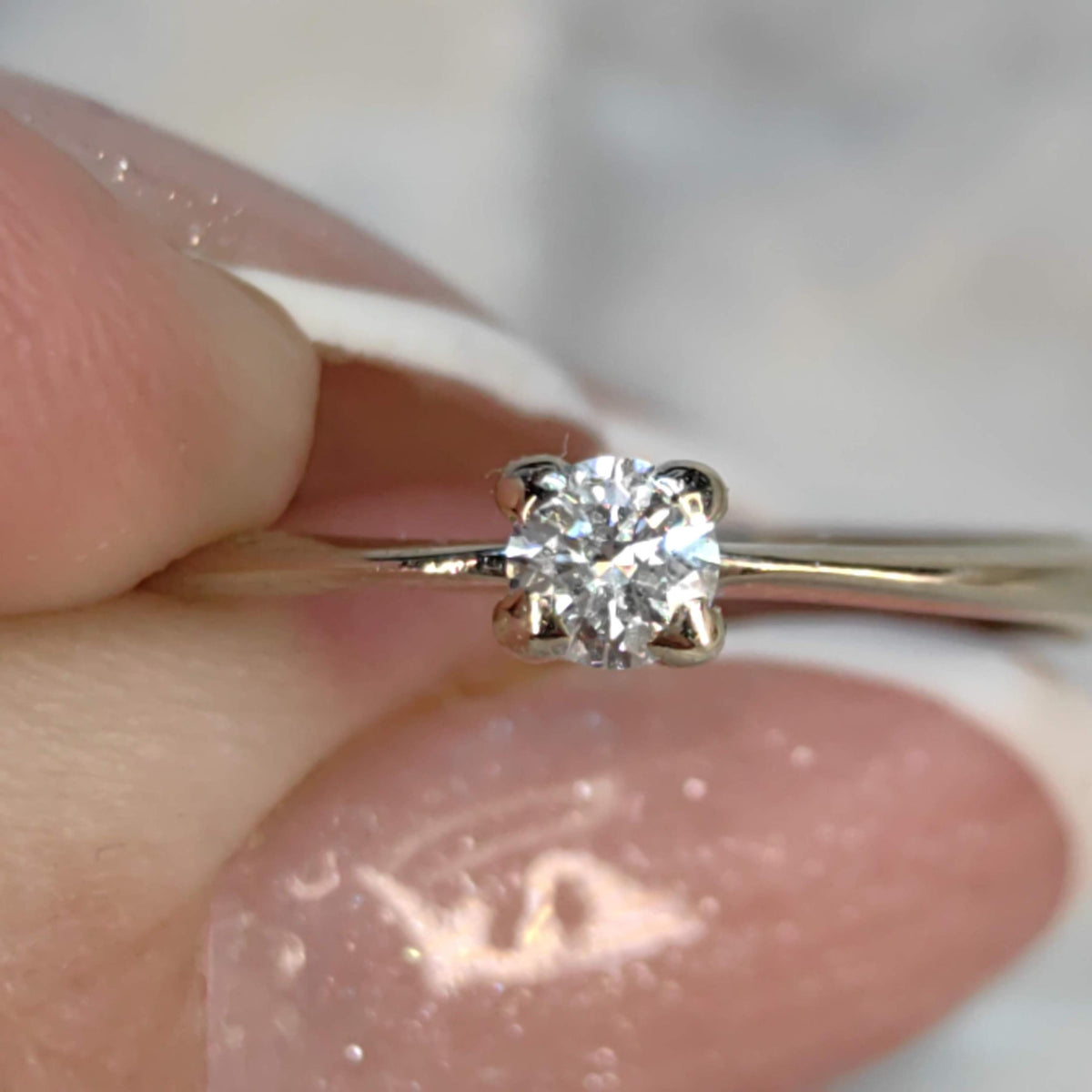 Vintage 0.15ct Natural Diamond Solitaire Solid 14k Hallmarked Gold Engagement Wedding Ring Band Gift for Her Present