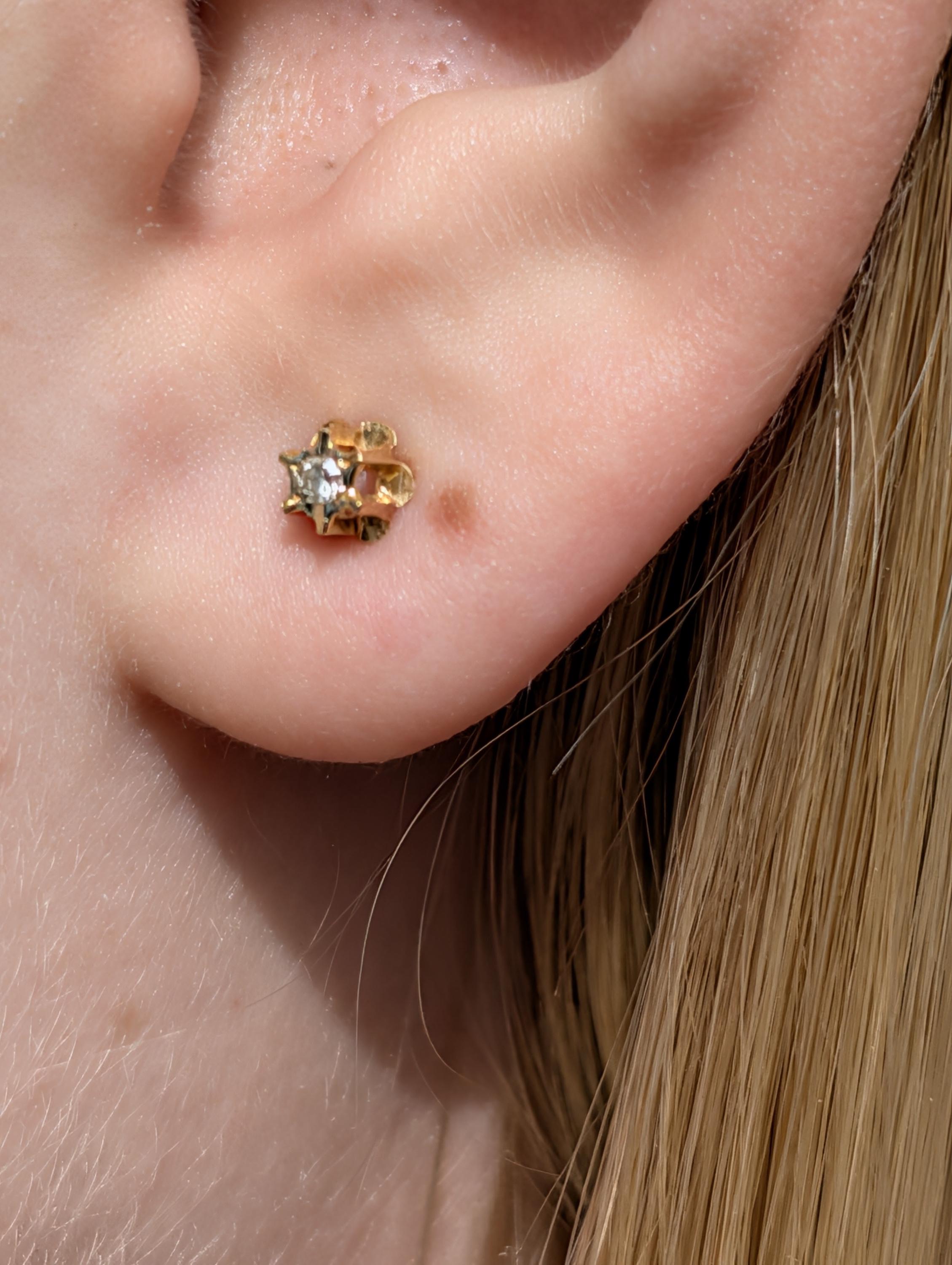 Vintage 14k Gold Diamond Stud Earrings, Dainty Single Cut Diamond Push Back Earrings, 4mm Elegant Gift for Her