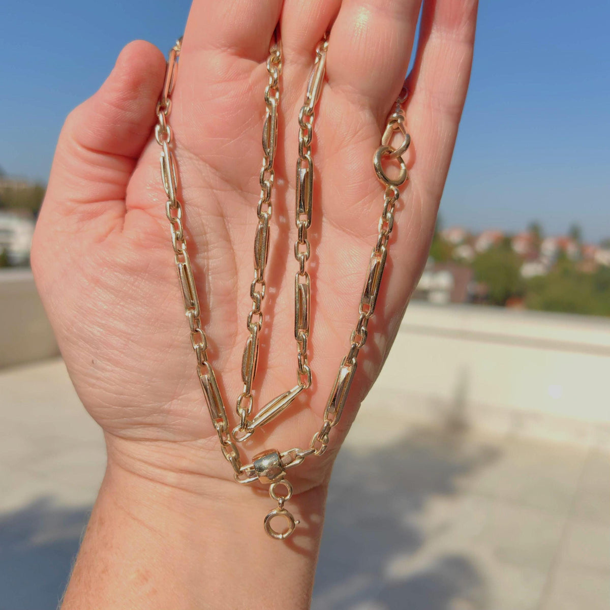 Vintage 14k Yellow Gold Chain: 50cm Statement Necklace, Pendant Holder