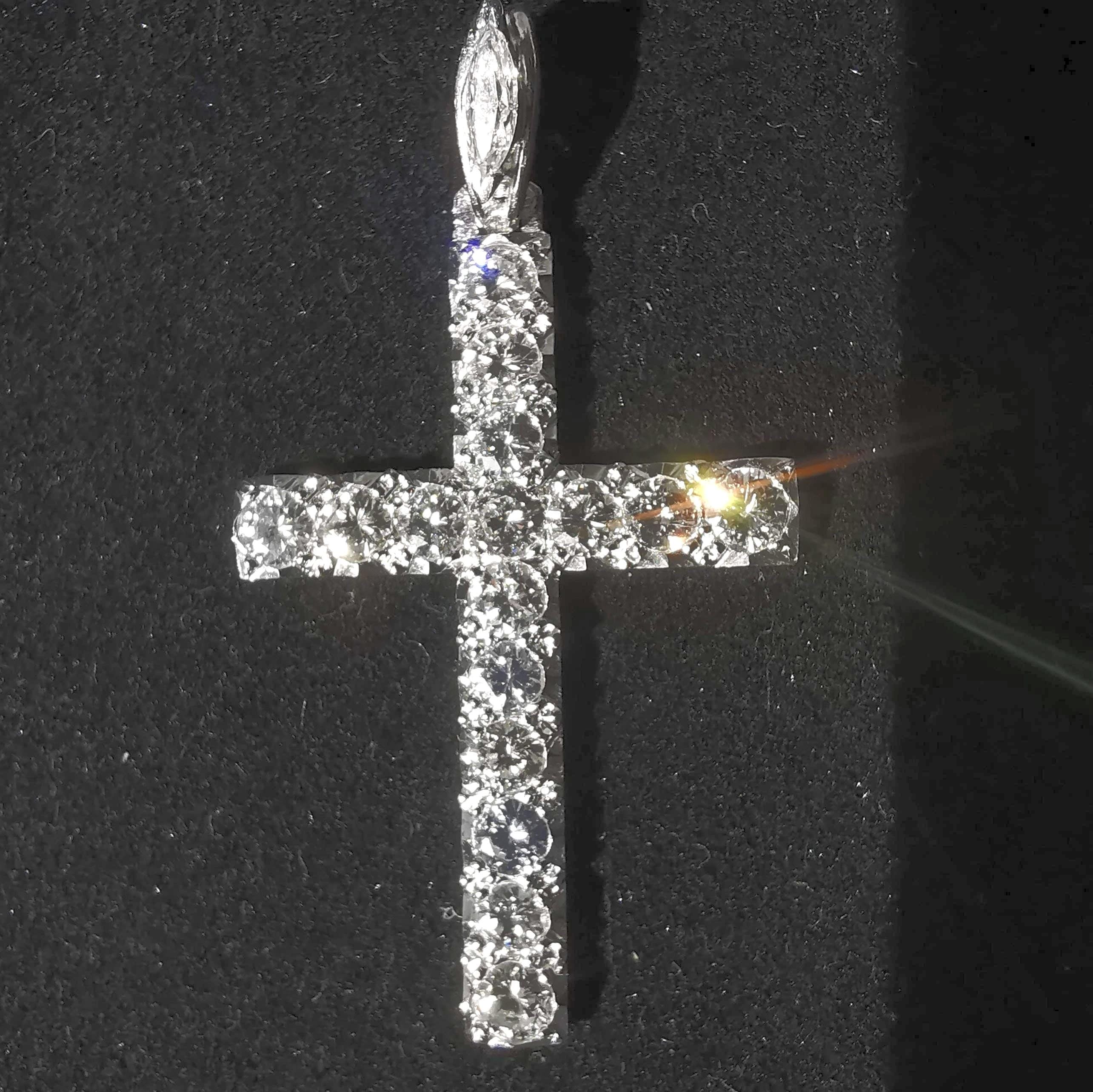 1920s Art Deco Diamond Cross Pendant, 1.85ct Diamonds, Platinum Antique Jewelry, Over 100 Years, US Duty Free HTS 9706