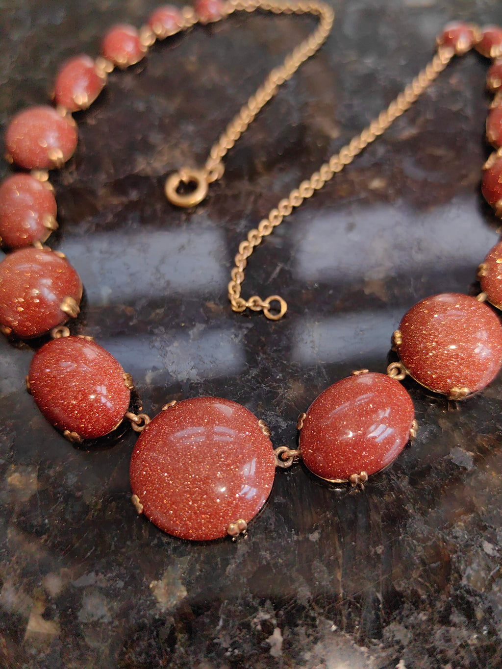 Victorian Goldstone Necklace: 19K Solid Yellow Gold, Antique 1870s