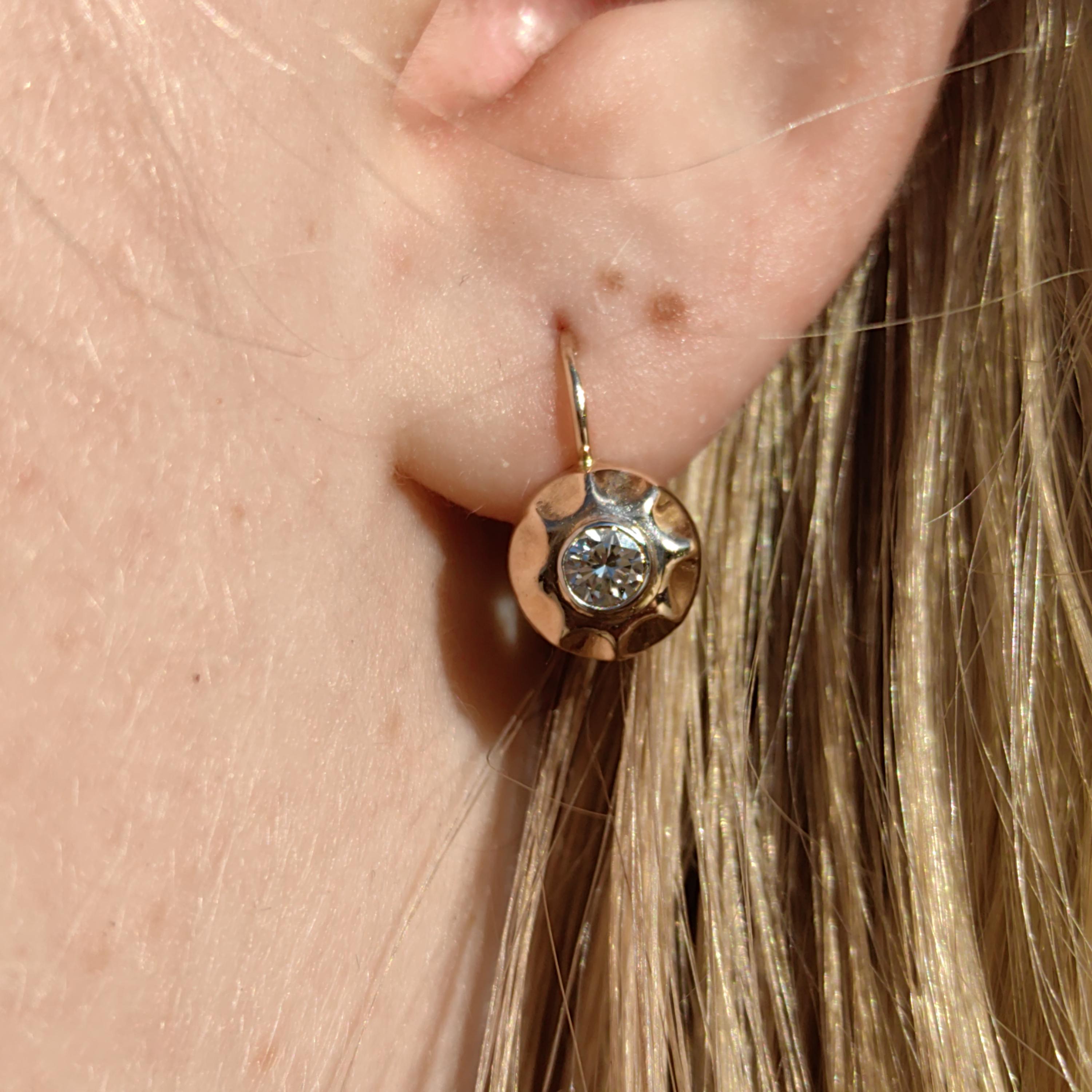 1940s Diamond 14K Gold Sleeper Earrings: Antique Buds