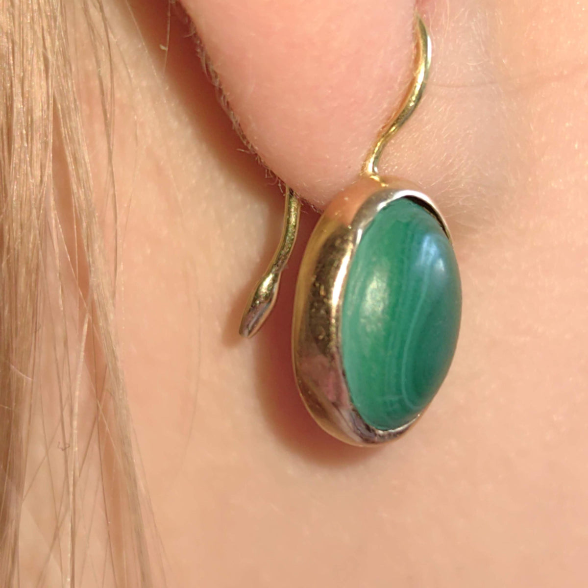 Vintage Art Nouveau Malachite 14k Gold Earrings