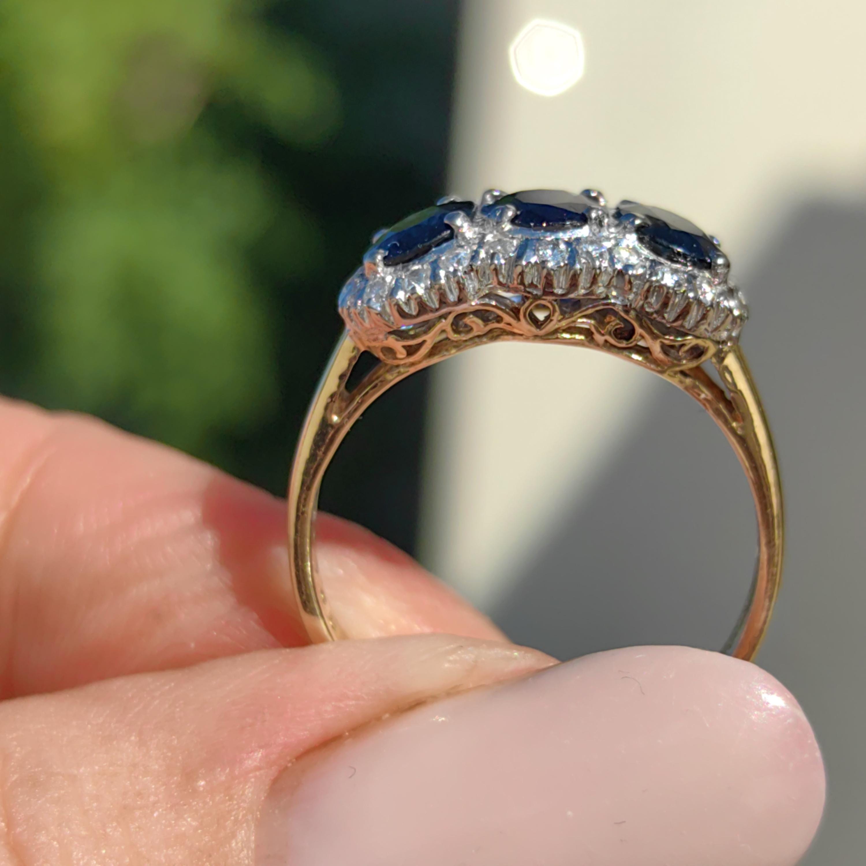 Victorian Style Sapphire Diamond Ring: 14k Yellow Gold, 1950s Vintage