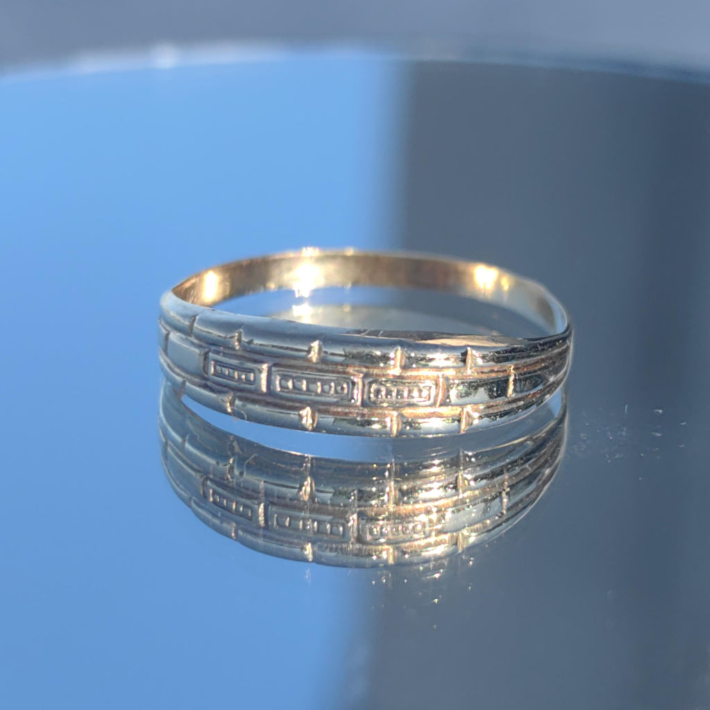 Dainty 14k Solid Yellow Rose Gold Small Elegant Stackable Ring Floral Geometric Vintage Band Gift for Her Present Wedding band