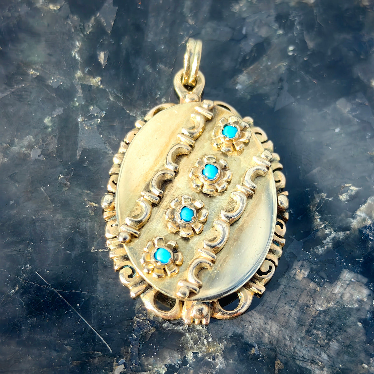 Victorian Antique Vintage Turquoise Solid Hallmarked 14k Gold Pendant 8.2gr