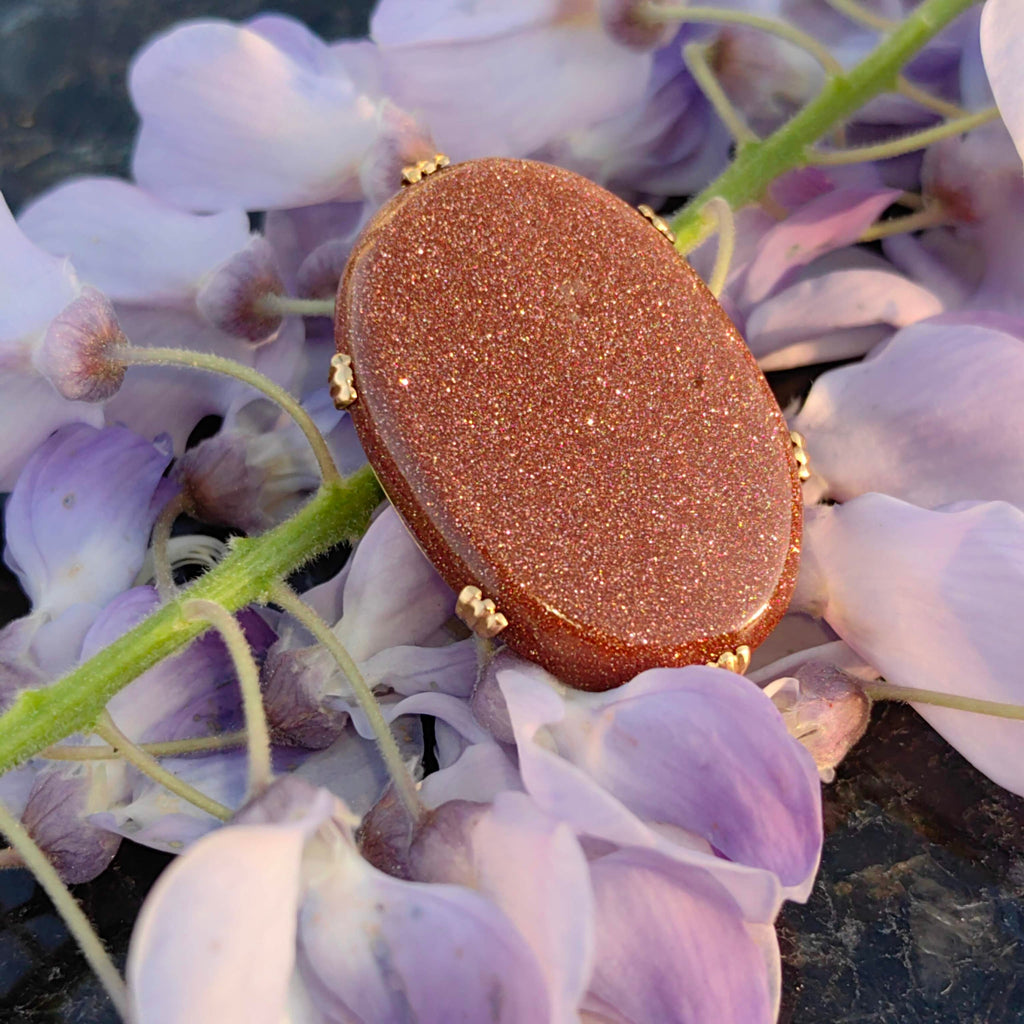 Victorian Goldstone Brooch Pendant: Antique 19K Yellow Gold Statement Jewelry