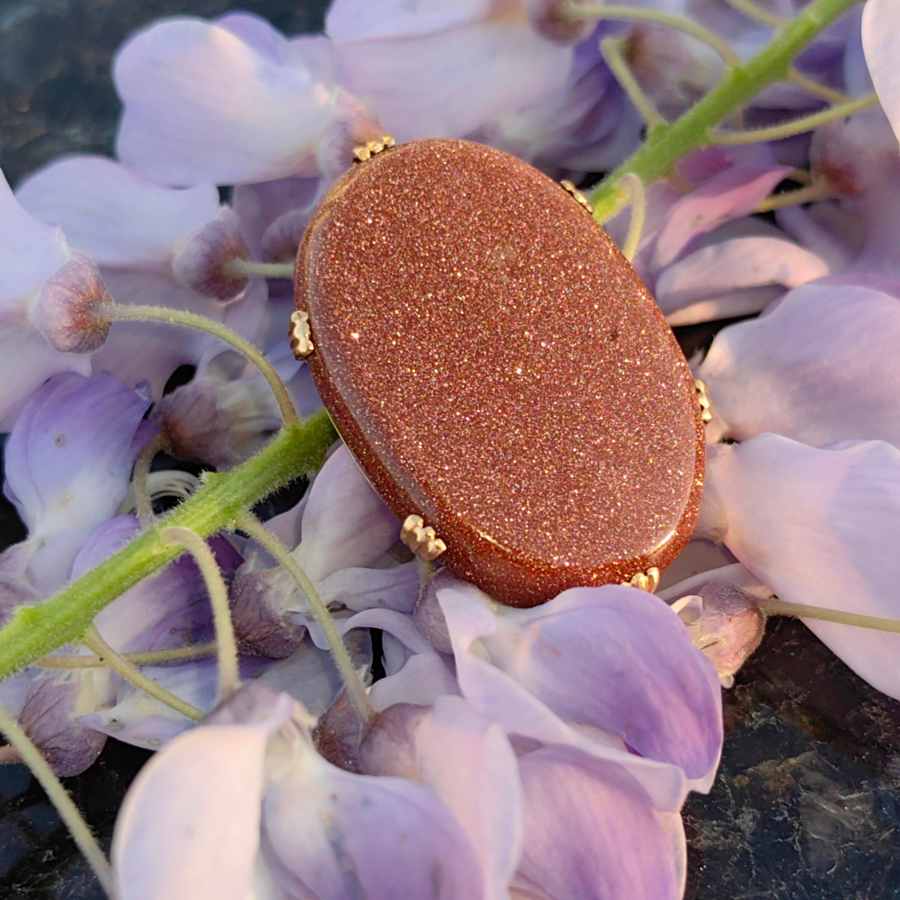 Victorian Goldstone Brooch Pendant: Antique 19K Yellow Gold Statement Jewelry