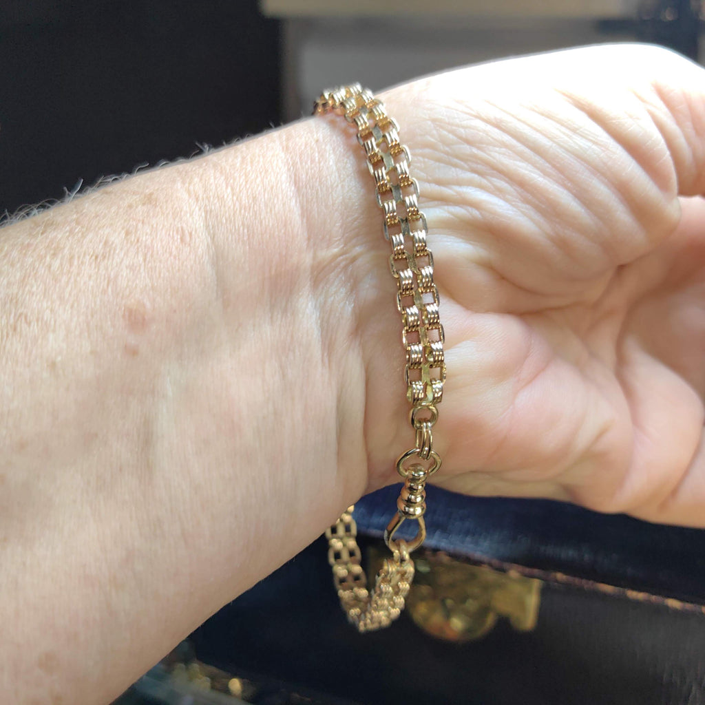 1890s Hallmarked 14k Gold Double Chain Bracelet: Antique Unisex Jewelry
