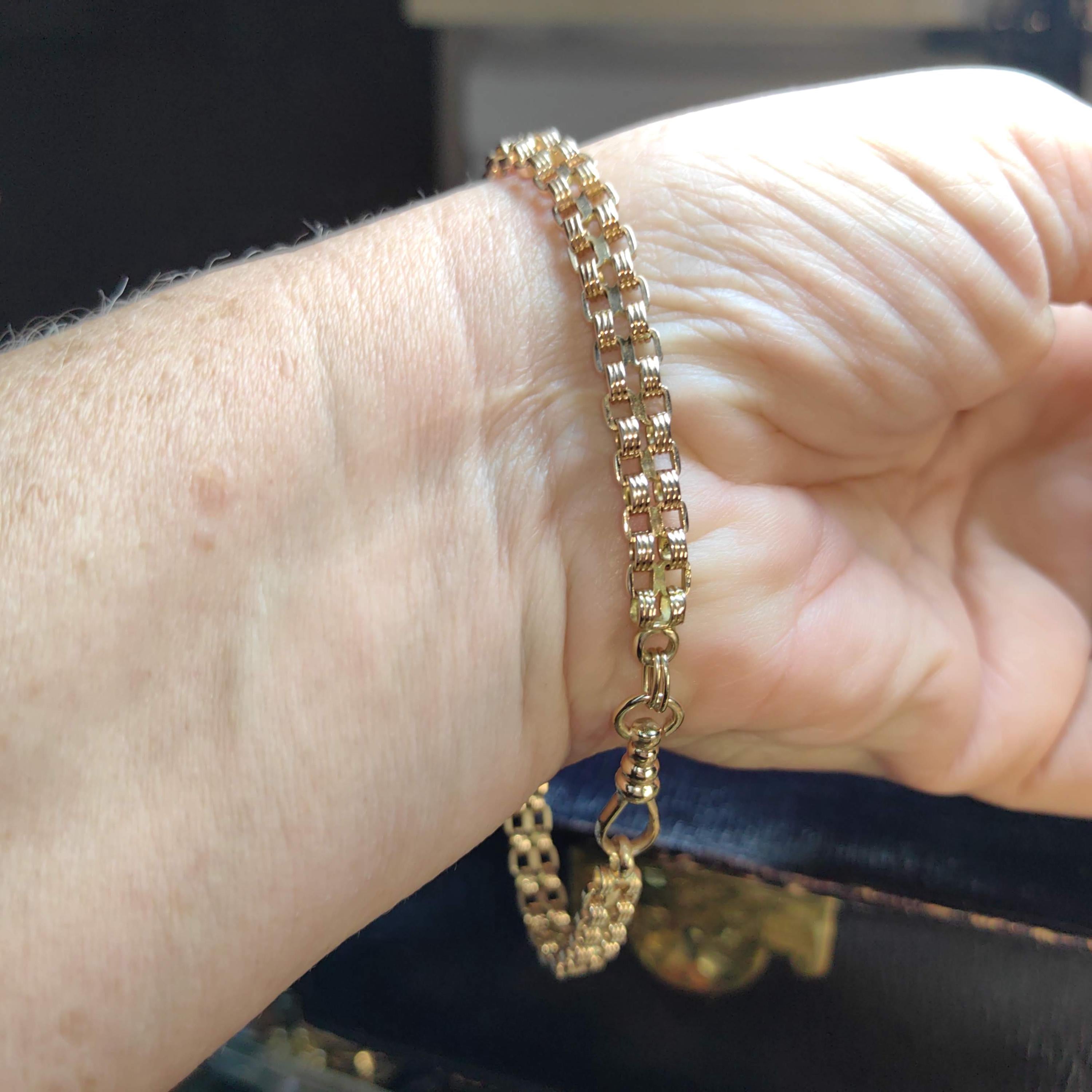 1890s Hallmarked 14k Gold Double Chain Bracelet: Antique Unisex Jewelry