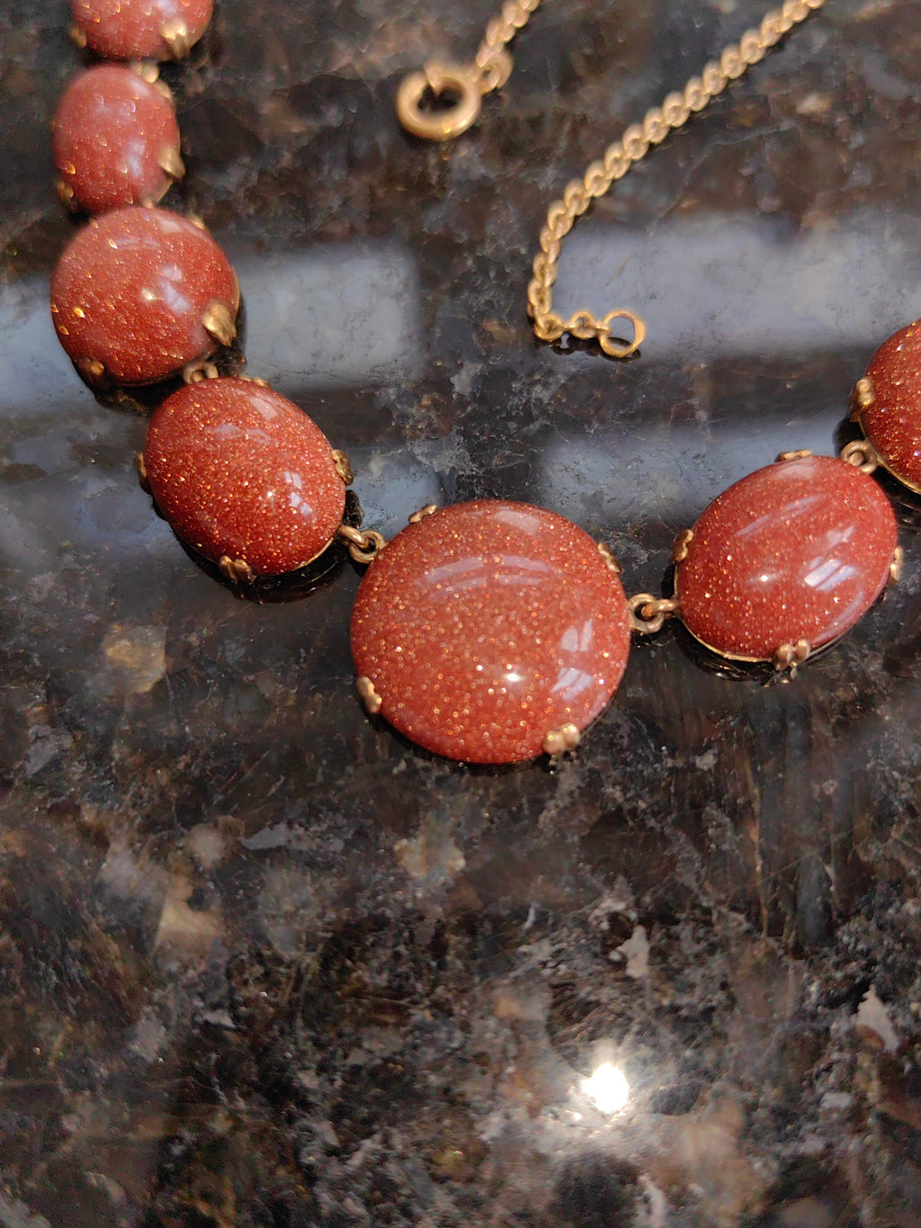 Victorian Goldstone Necklace: 19K Solid Yellow Gold, Antique 1870s