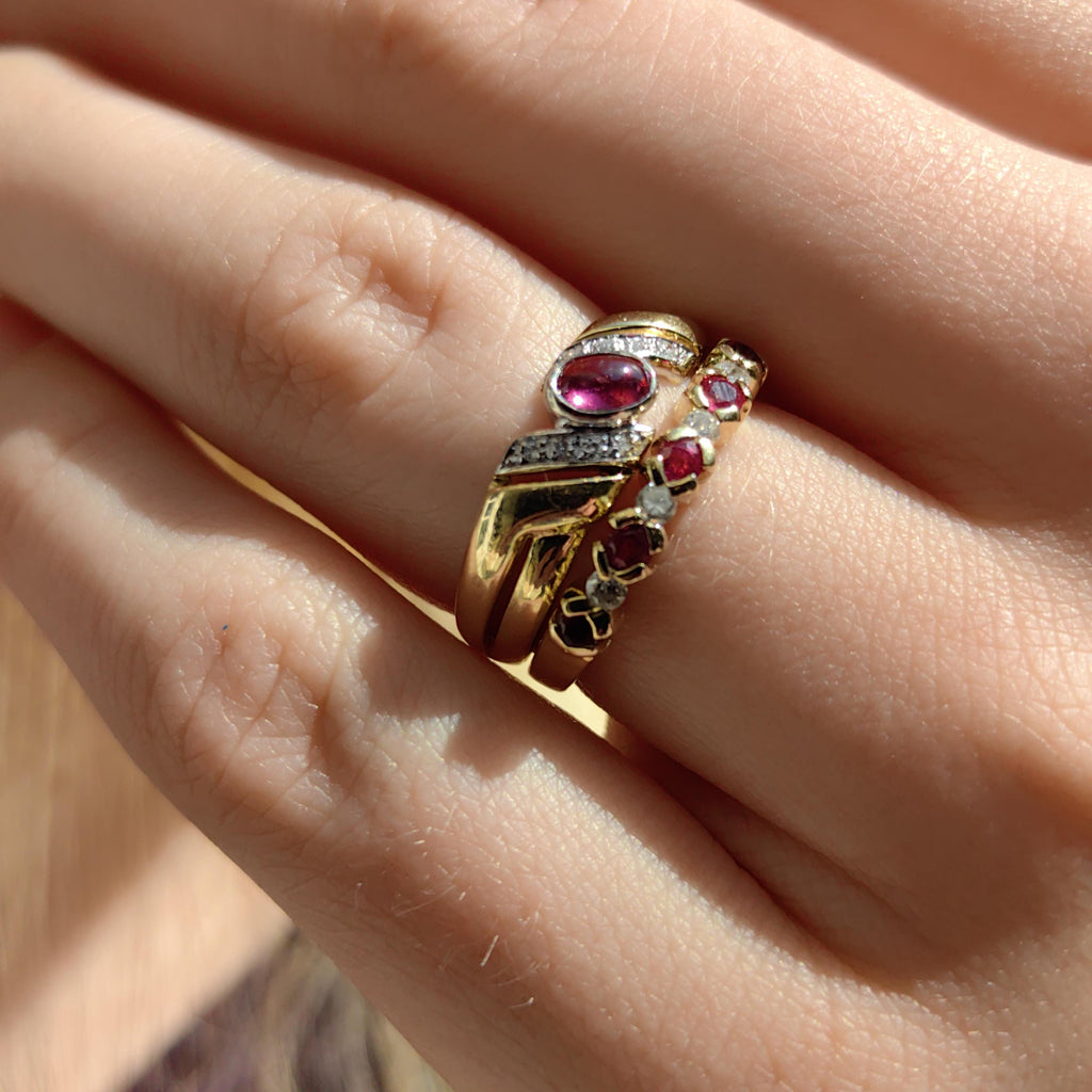 18k Yellow Gold Ruby Diamond Ring - Stackable Wedding Band