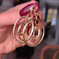 14k Yellow Gold Italy Round Dangle Drop Large Circle Hoop Gipsy Earrings Handmade Gift for Her Present