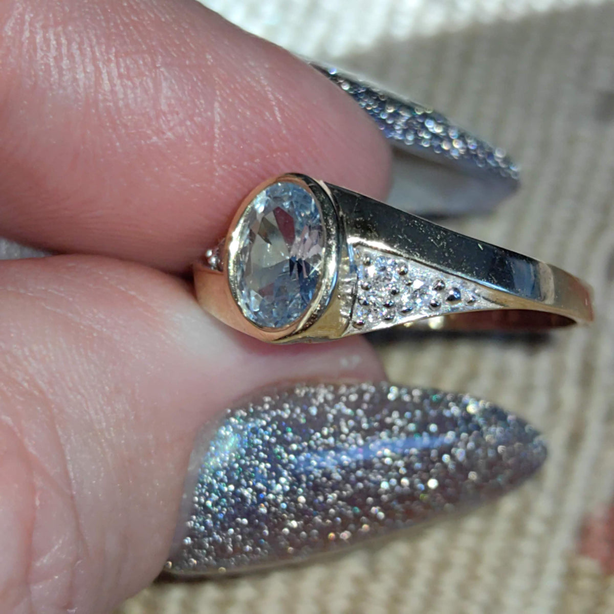 Vintage Light Blue Aquamarine 14k 585 Hallmarked Solid Yellow Gold Cubic Zirconia Elegant Ring Gift for Her Engagement Ring