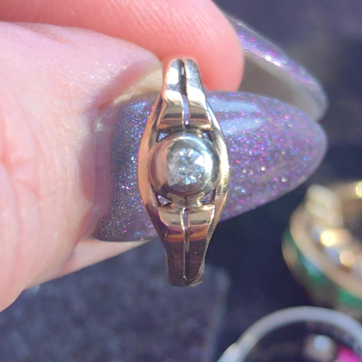 1900s Art Nouveau Vintage 14k Solid Yellow Rose Gold Natural Diamond Solitaire Hallmarked  Gold Bezel Setting Engagement Ring Gift for Her