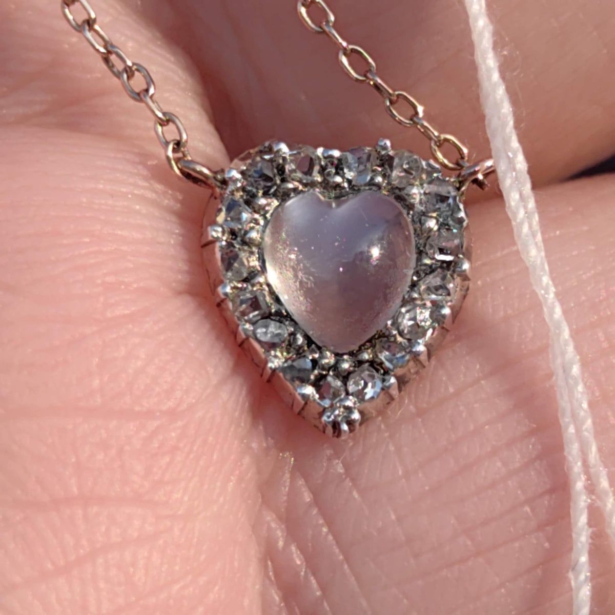 Victorian Diamond Moonstone Heart Pendant 14k Solid Yellow Gold with Chain Vintage Dainty wedding Elegant Love Jewelry Valentines Gift
