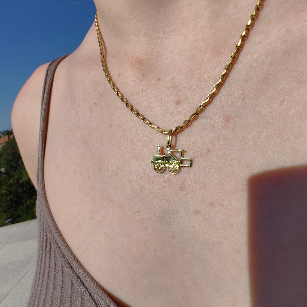 Vintage 18k Solid Yellow Gold Train Pendant: Antique Railway Charm