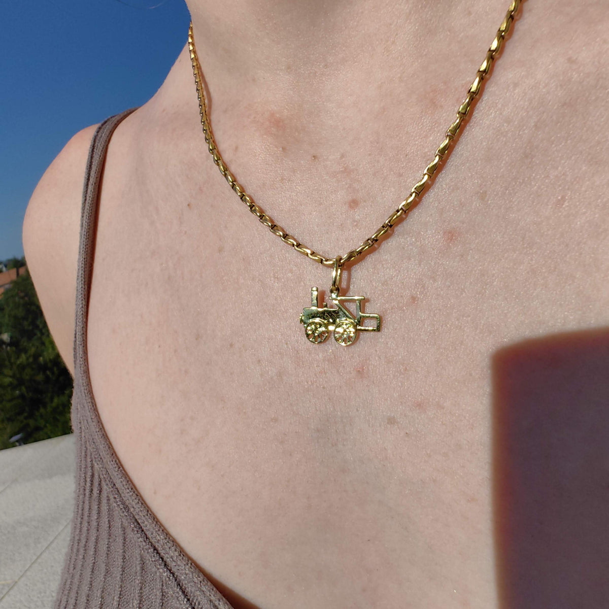 Vintage 18k Solid Yellow Gold Train Pendant: Antique Railway Charm