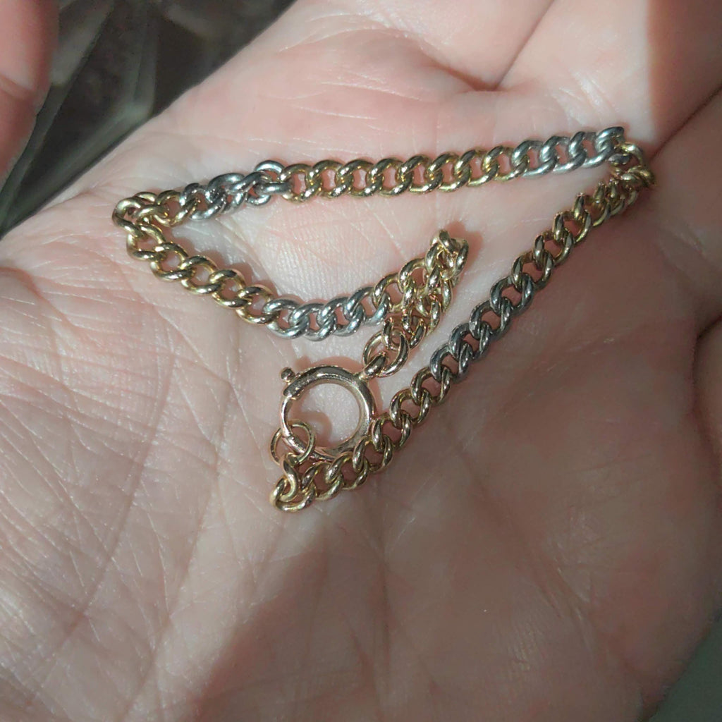 14k Two-Tone Gold Link Bracelet: Handmade Unisex Charm Bracelet