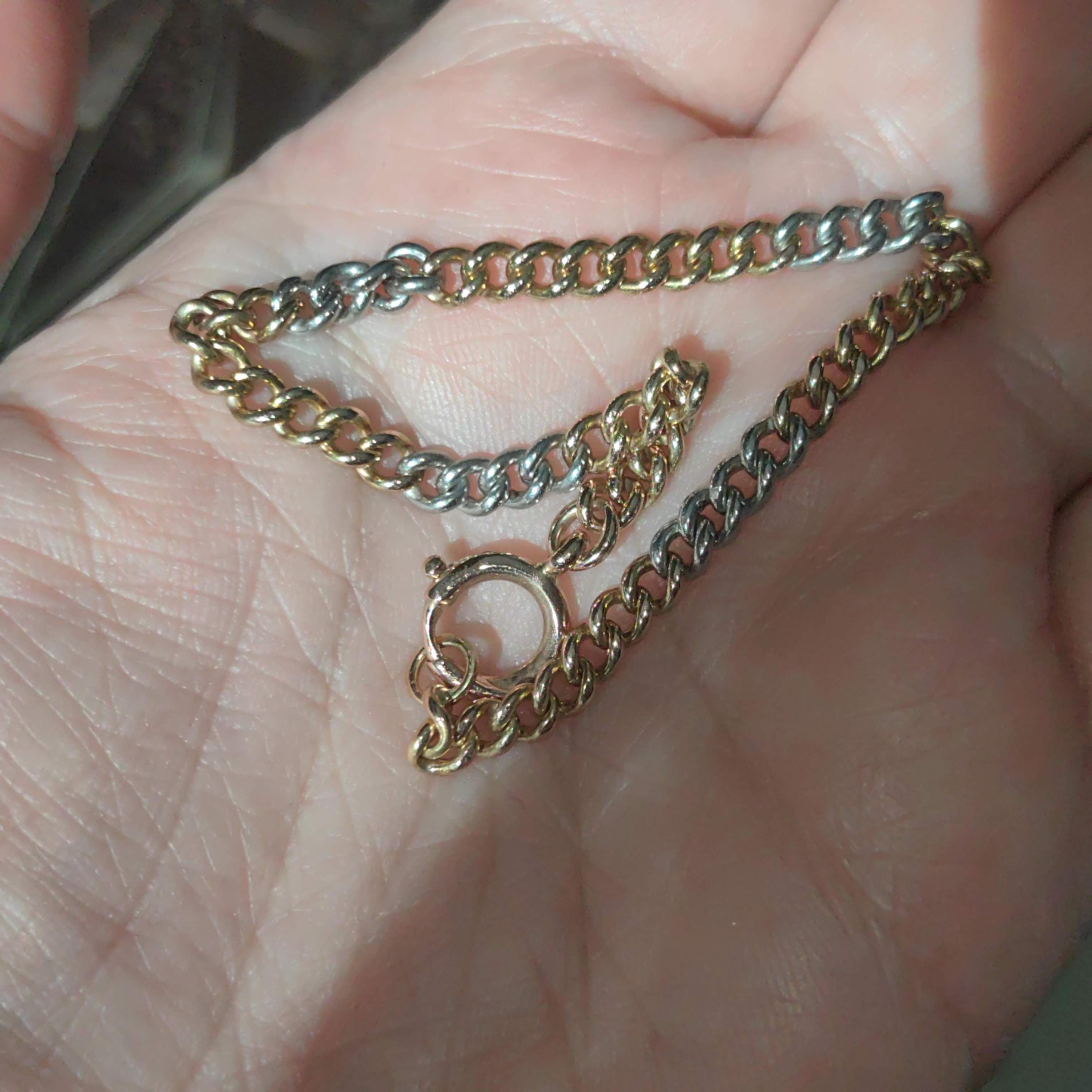 14k Two-Tone Gold Link Bracelet: Handmade Unisex Charm Bracelet