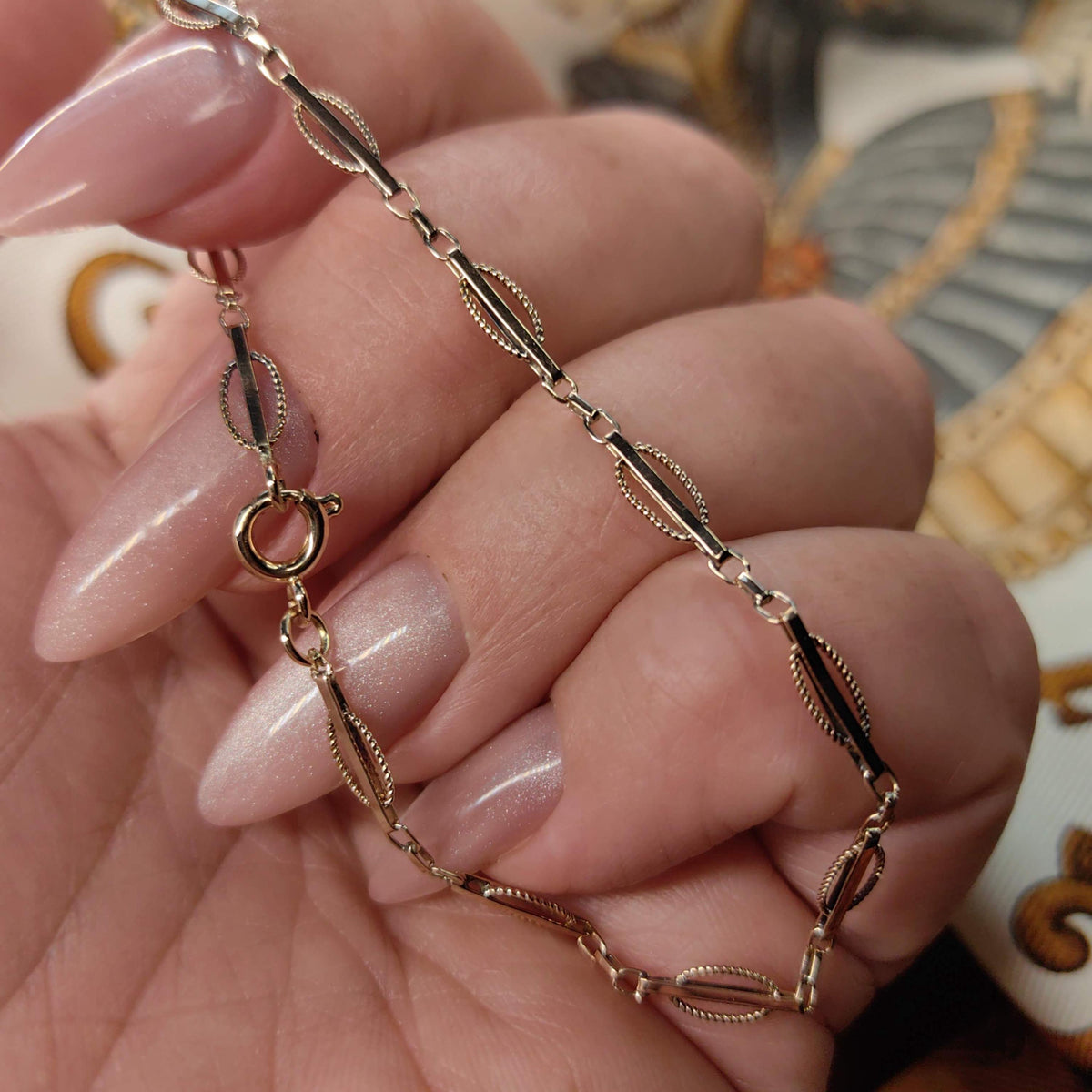 14k Solid Yellow-rose Gold Handmade Link Chain Bracelet for Charms 1890s Victorian Antique Vintage Elegant Classic Unisex Bracelet Gift her