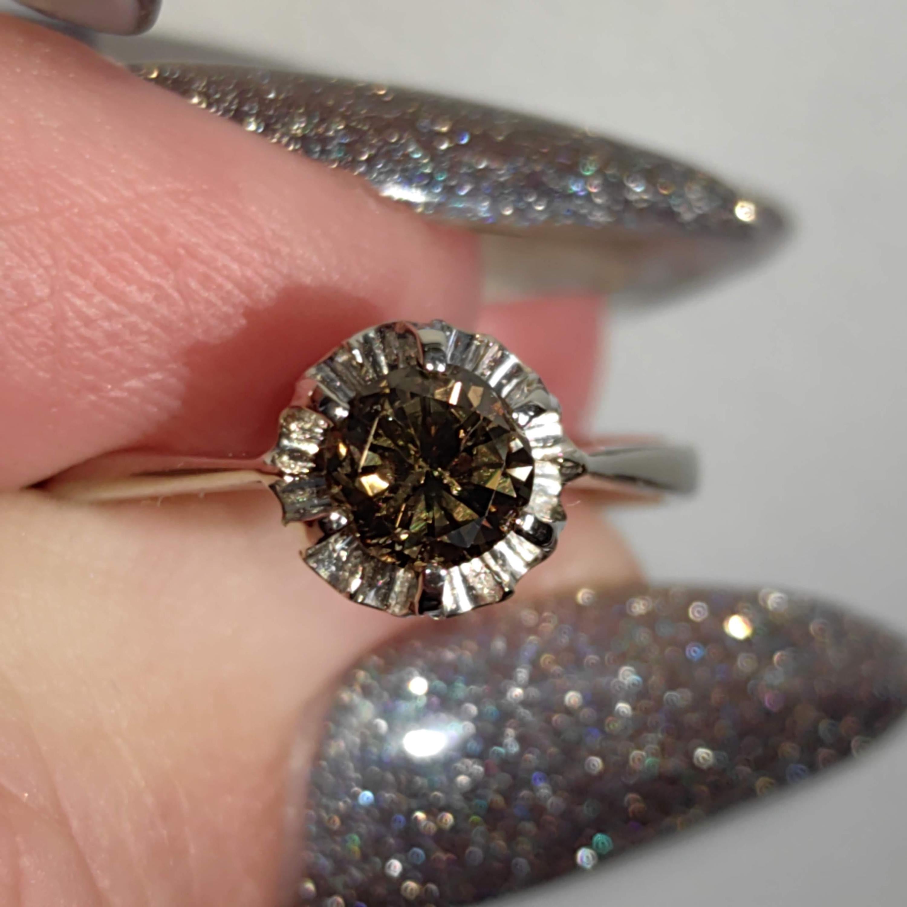 Fancy Brown Diamond White 18k Hallmarked Gold Elegant Solitaire Engagement Ring Gift for Her Present Cognac Diamond