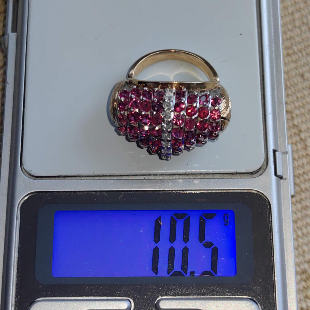 Art Deco 1930s  Natural Raspberry Red Ruby and Diamond Large Statement Elegant Vintage Antique Tank Ring Gift for Her Present