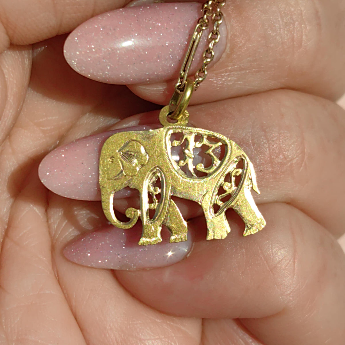 RESERVED FOR M.!!! 1900s Antique 18K Gold Elephant Pendant: Hand-Chiseled Filigree Charm