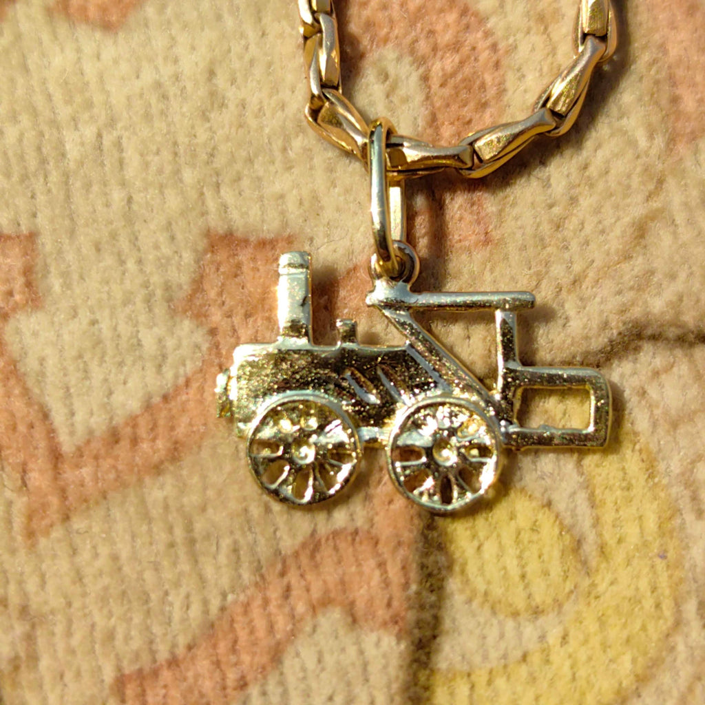 Vintage 18k Solid Yellow Gold Train Pendant: Antique Railway Charm