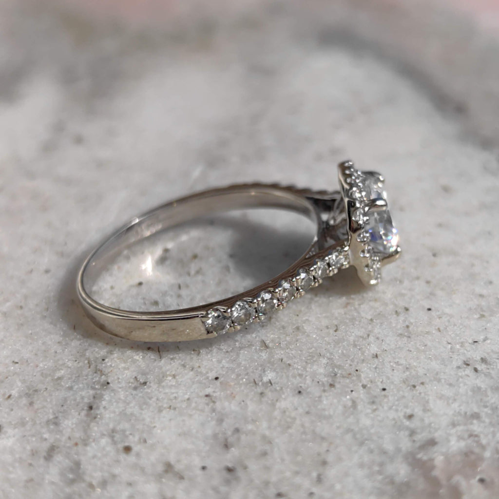 Vintage 10k White Gold Cubic Zirconia Cluster Engagement Ring - Size 6.5