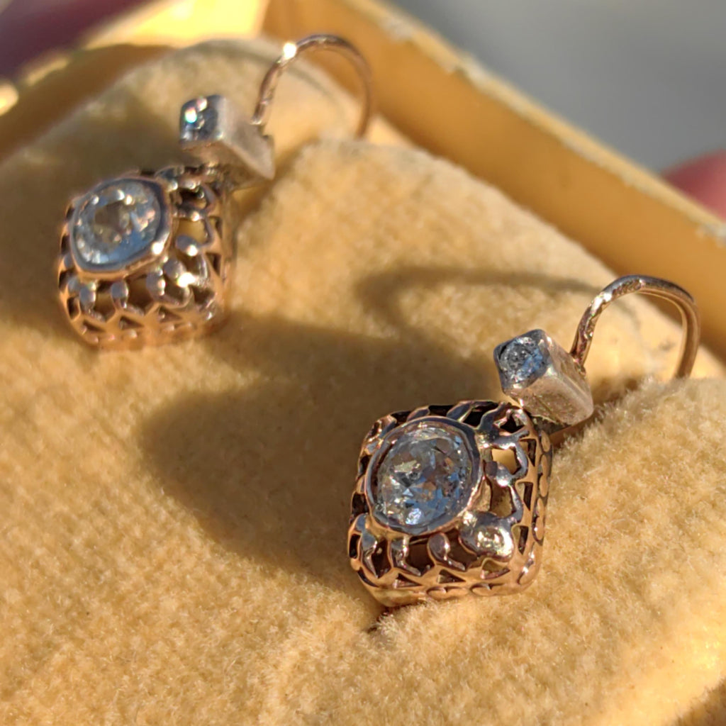 Art Nouveau Diamond 14K Gold Sleeper Earrings: Antique "Buds" Dormeuse