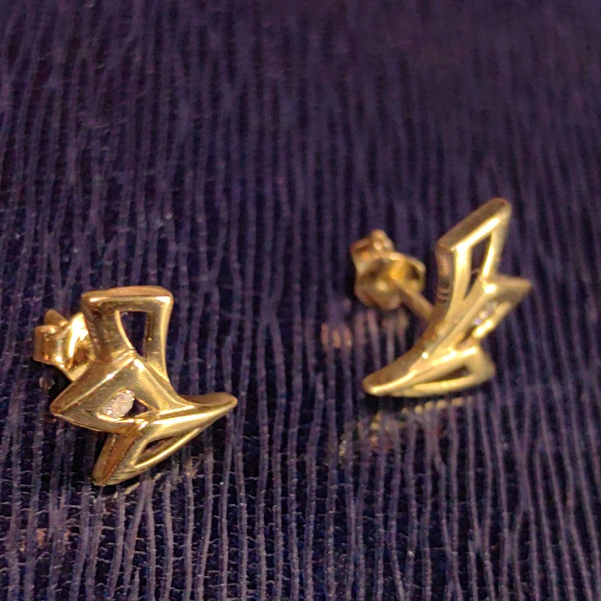 Diamond 14k Solid Yellow Gold Hallmarked Elegant Stud Earrings Geometric Minimalist Vintage Push Back Closure Earrings