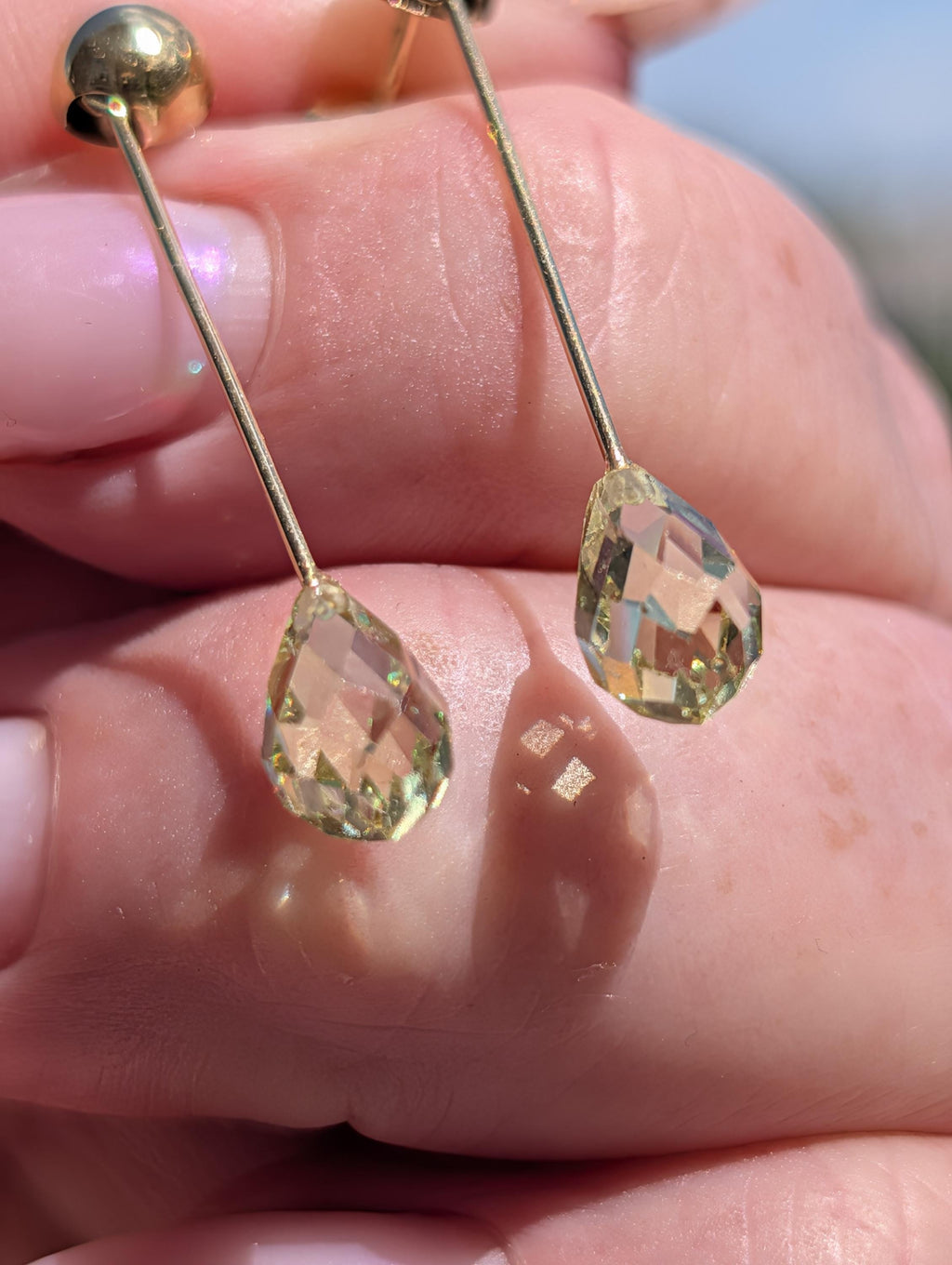 Natural Peridot Dangle Earrings 14k Solid Yellow Gold Hungarian Hallmarked Briolette Cut Green Gemstone Fine Jewelry Gift
