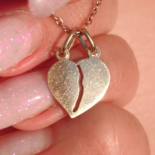 14k Yellow Gold Broken Heart Pendant: Vintage Romantic Medal