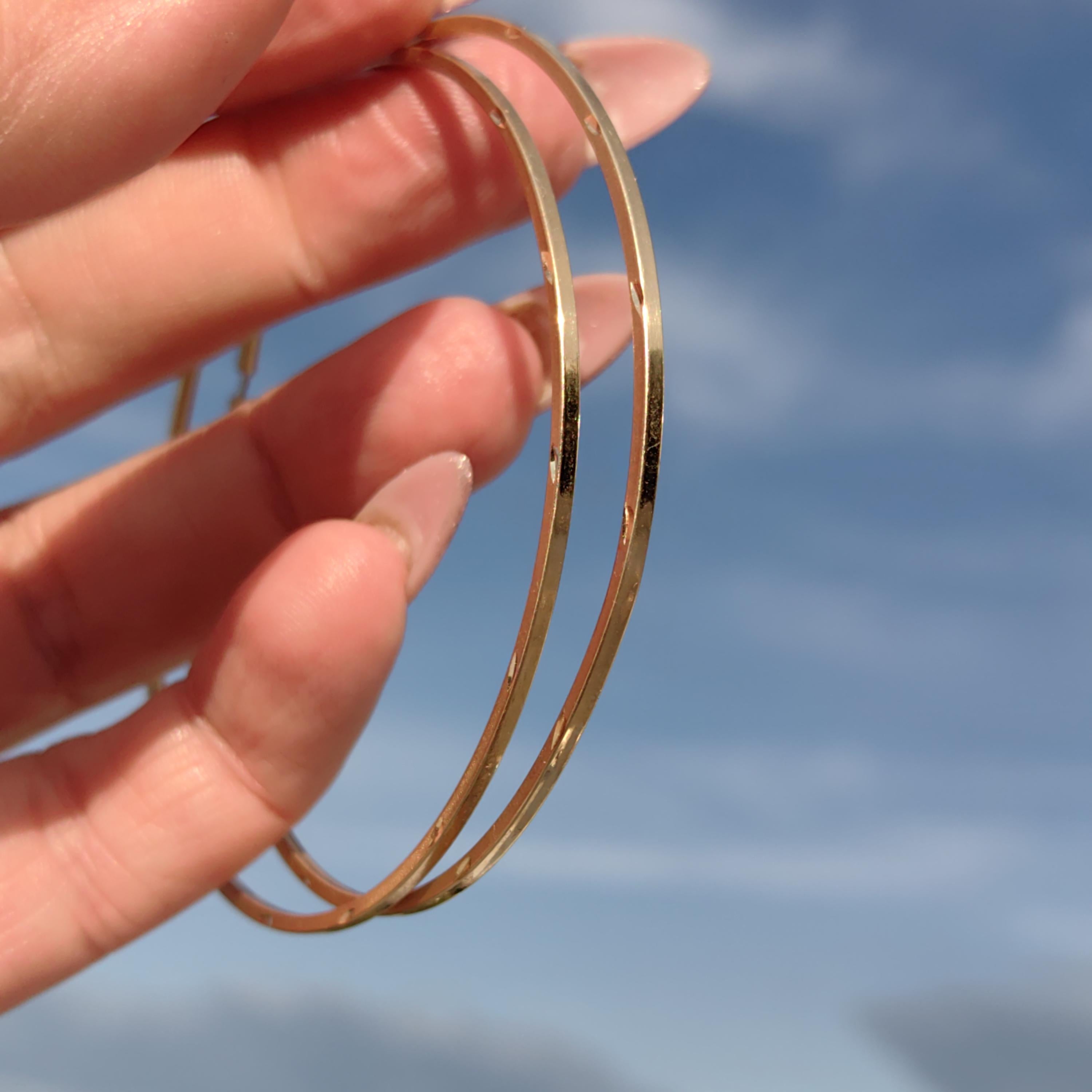 14k Solid Yellow Gold  63mm Diameter Large Hoop Statement Earrings Elegant Bracelet Bangle, Gypsy Earrings Vintage 1980s  Gift for Her