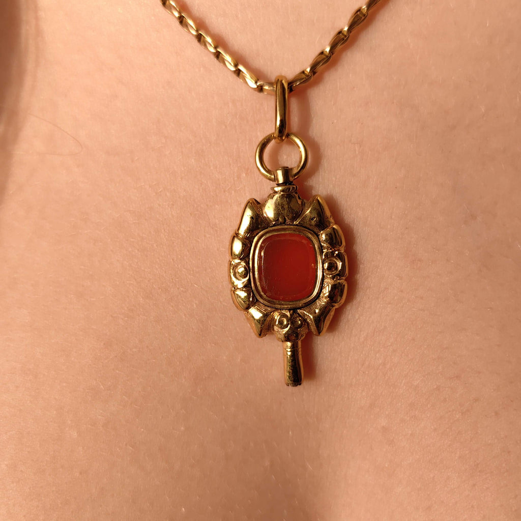 Antique 18k Yellow Gold Agate Pendant: 18th Century Pocket Watch Key Fob