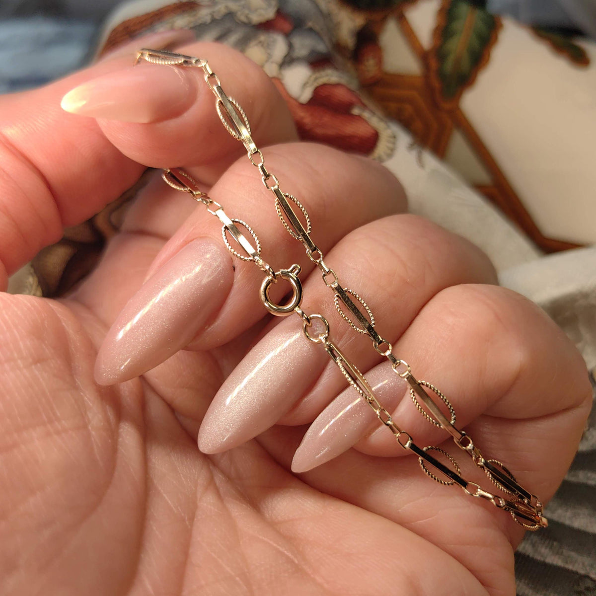 14k Solid Yellow-rose Gold Handmade Link Chain Bracelet for Charms 1890s Victorian Antique Vintage Elegant Classic Unisex Bracelet Gift her