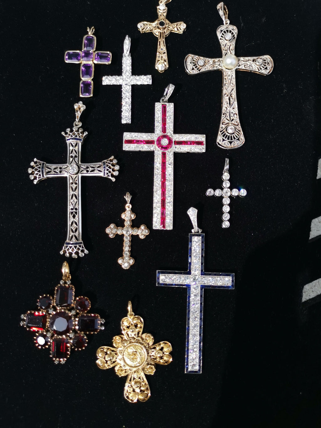 Huge Diamond and Ruby Platinum Vintage Edwardian Cross Pendant