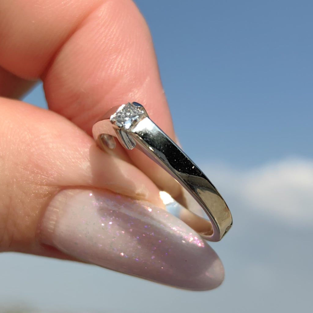 Princess Cut Diamond Solitaire Ring: 0.16ct 14k White Gold Engagement