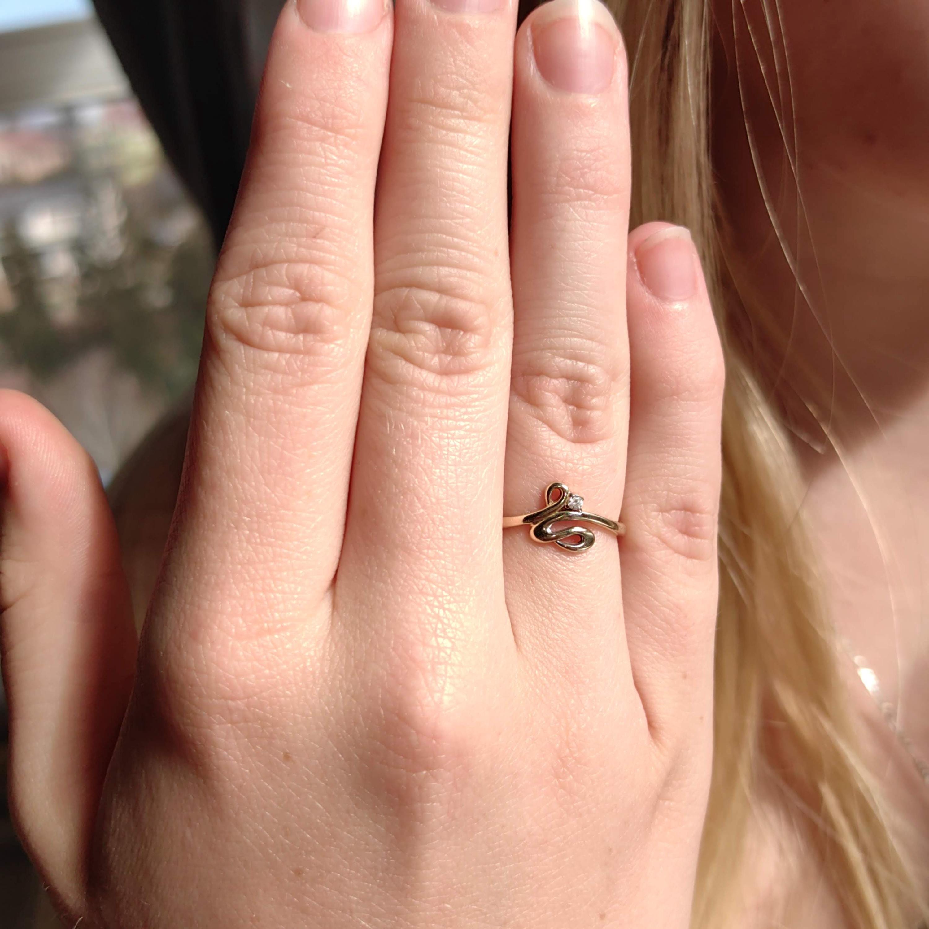 14k Solid Yellow Gold Elegant Snake Ring Dainty White Stone Cubic Zirconia Vintage Band Gift for her Promise Ring Engagement Ring Present