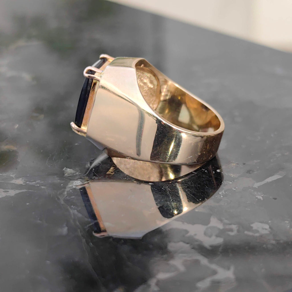 Art Deco 14k Gold Onyx Ring: Vintage Spade Statement Ring