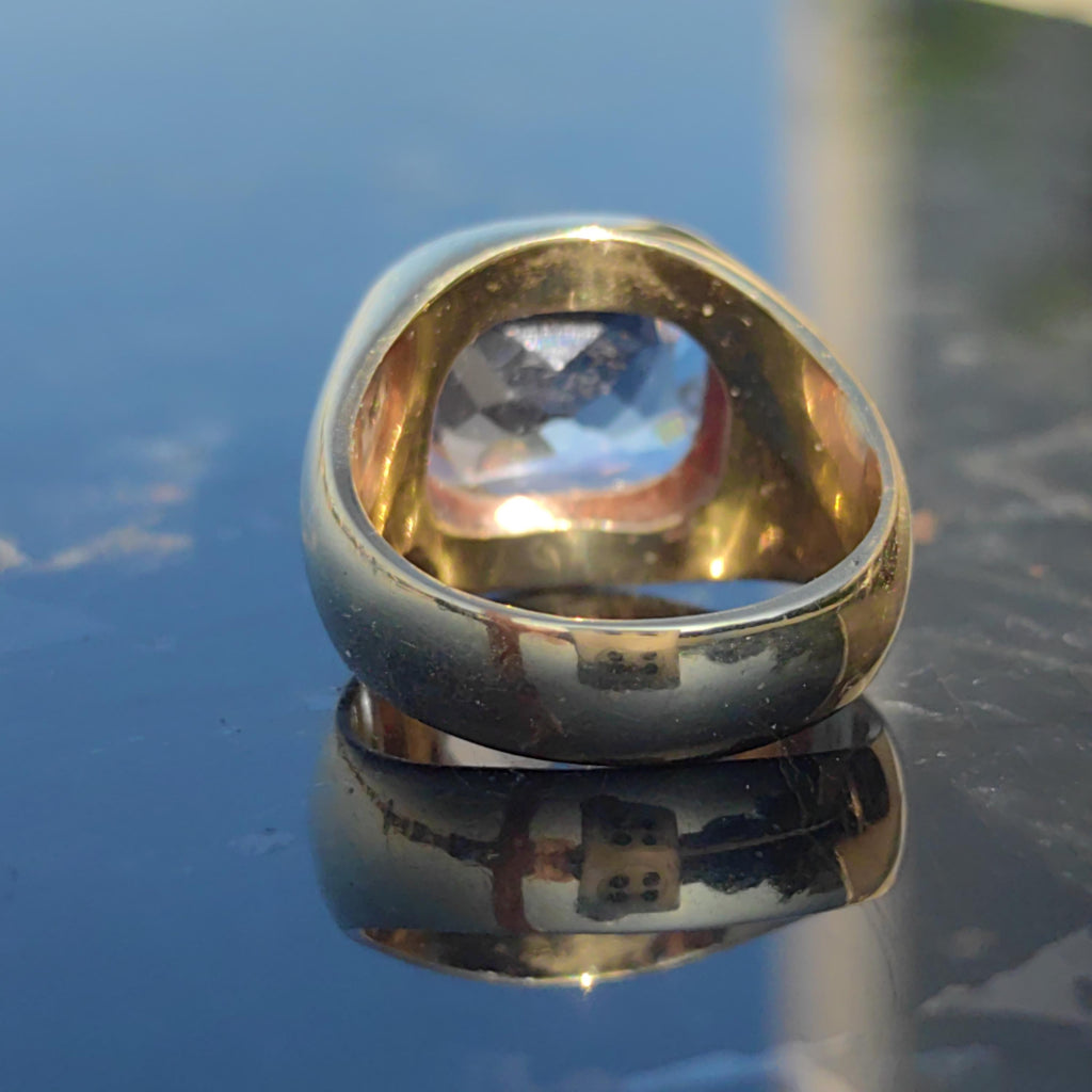 1940s Aquamarine 14k Yellow Gold Ring: Geometric Unisex Statement