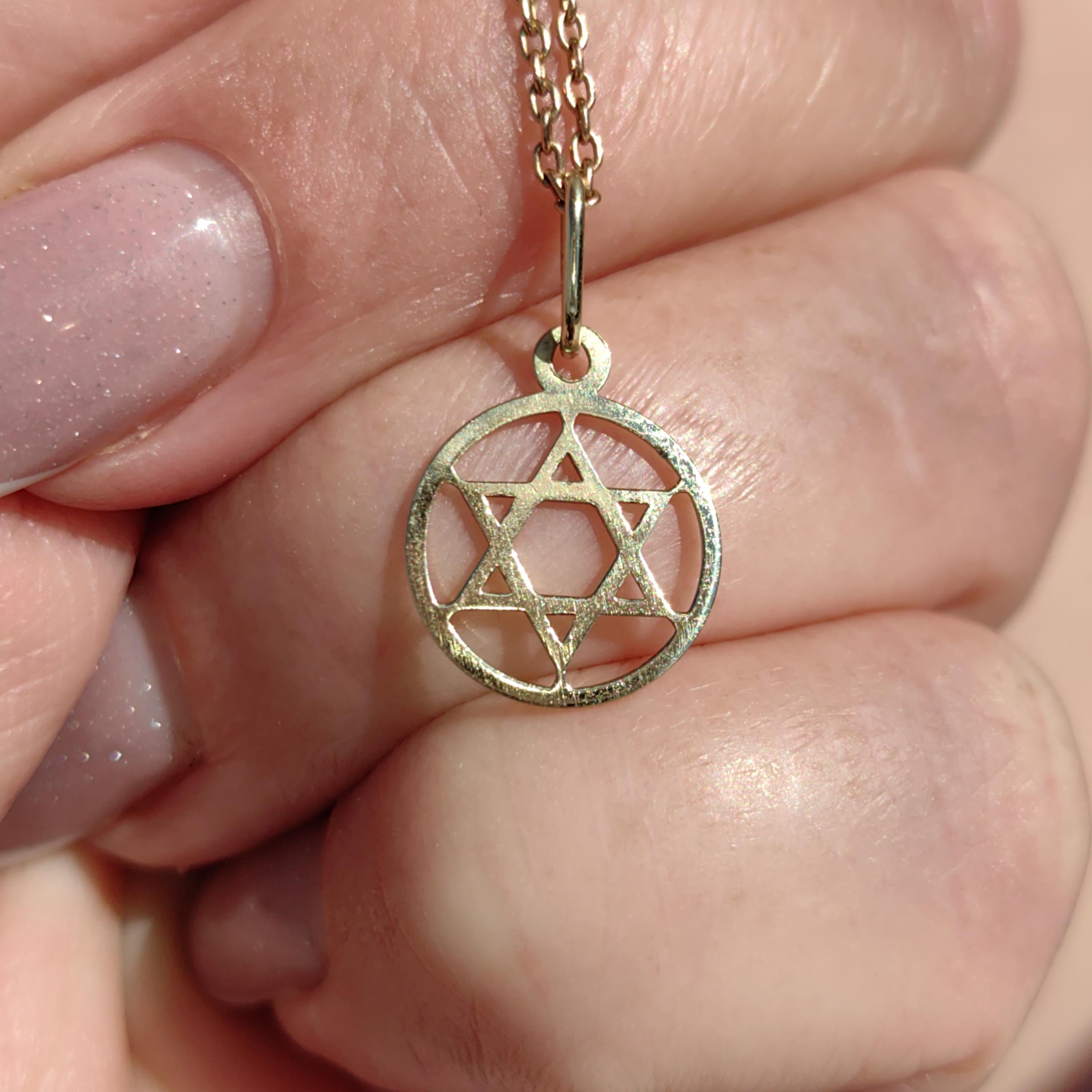 14k Solid Gold Star of David Pendant: Vintage Chiseled Judaica Charm