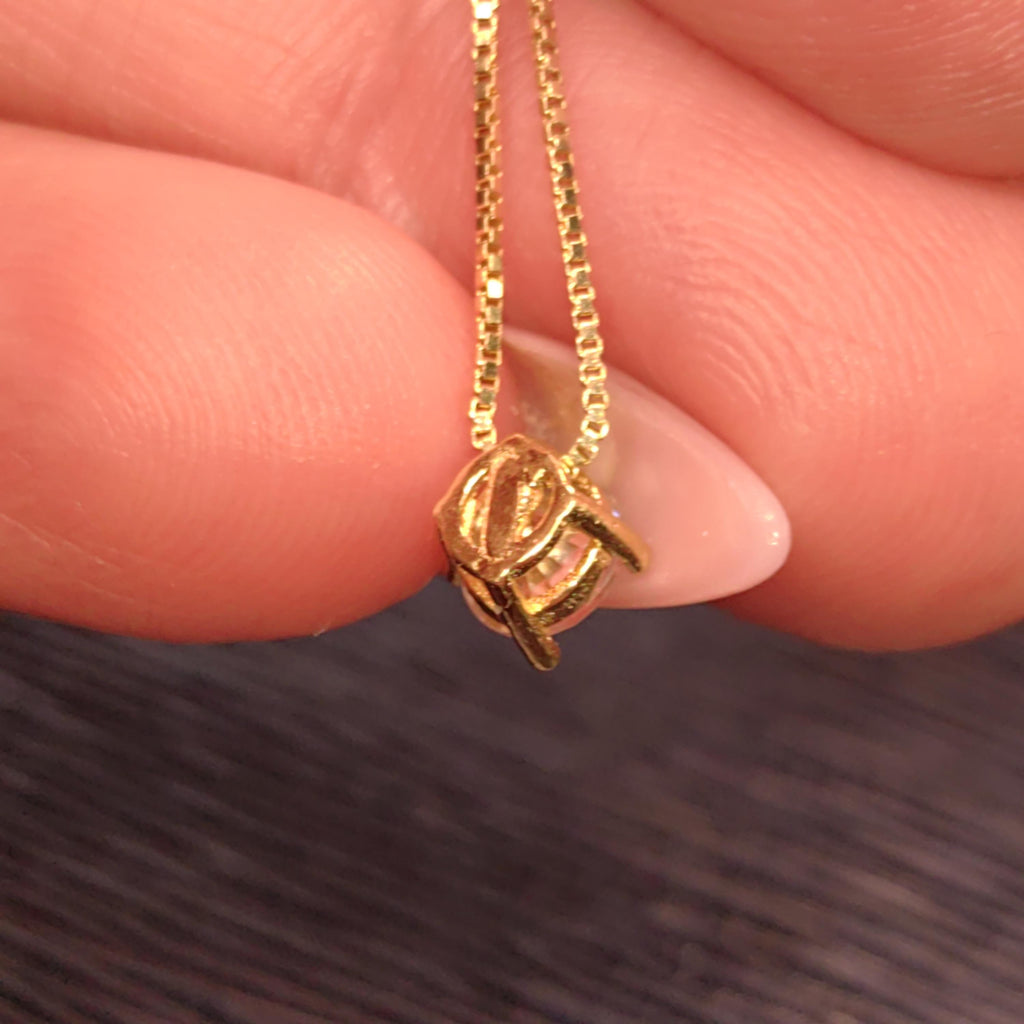 Diamond Solid 14k Solid Gold Vintage solitaire pendant Gift for Her Elegant Dainty Classic Necklace