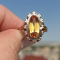 Art Deco Citrine Statement Ring: 14k Yellow & Rose Gold, 1940s Vintage