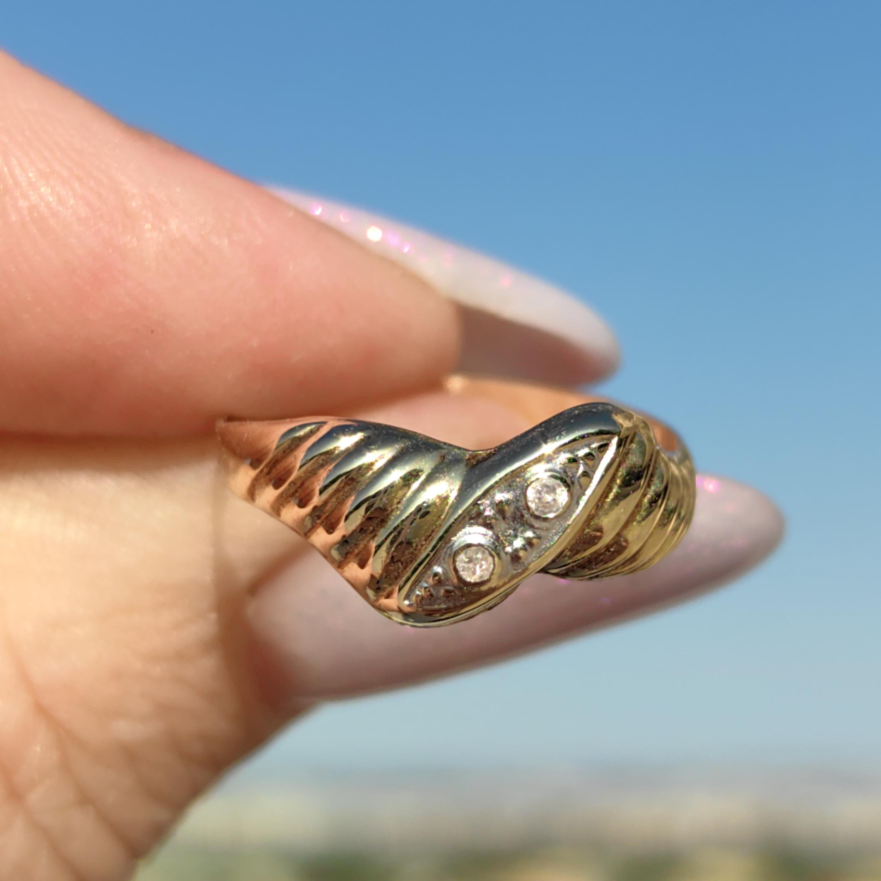Vintage Diamond Two-Tone Gold Engagement Ring: 14k Hallmarked Band, 1980s Elegant Style