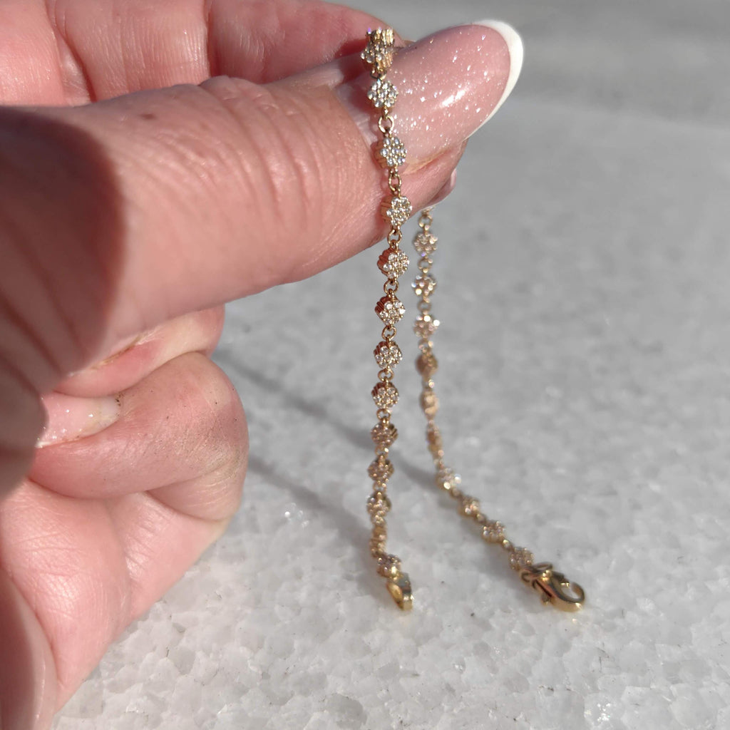 14k Gold Vintage Flower Bracelet with Cubic Zirconia, 1980s